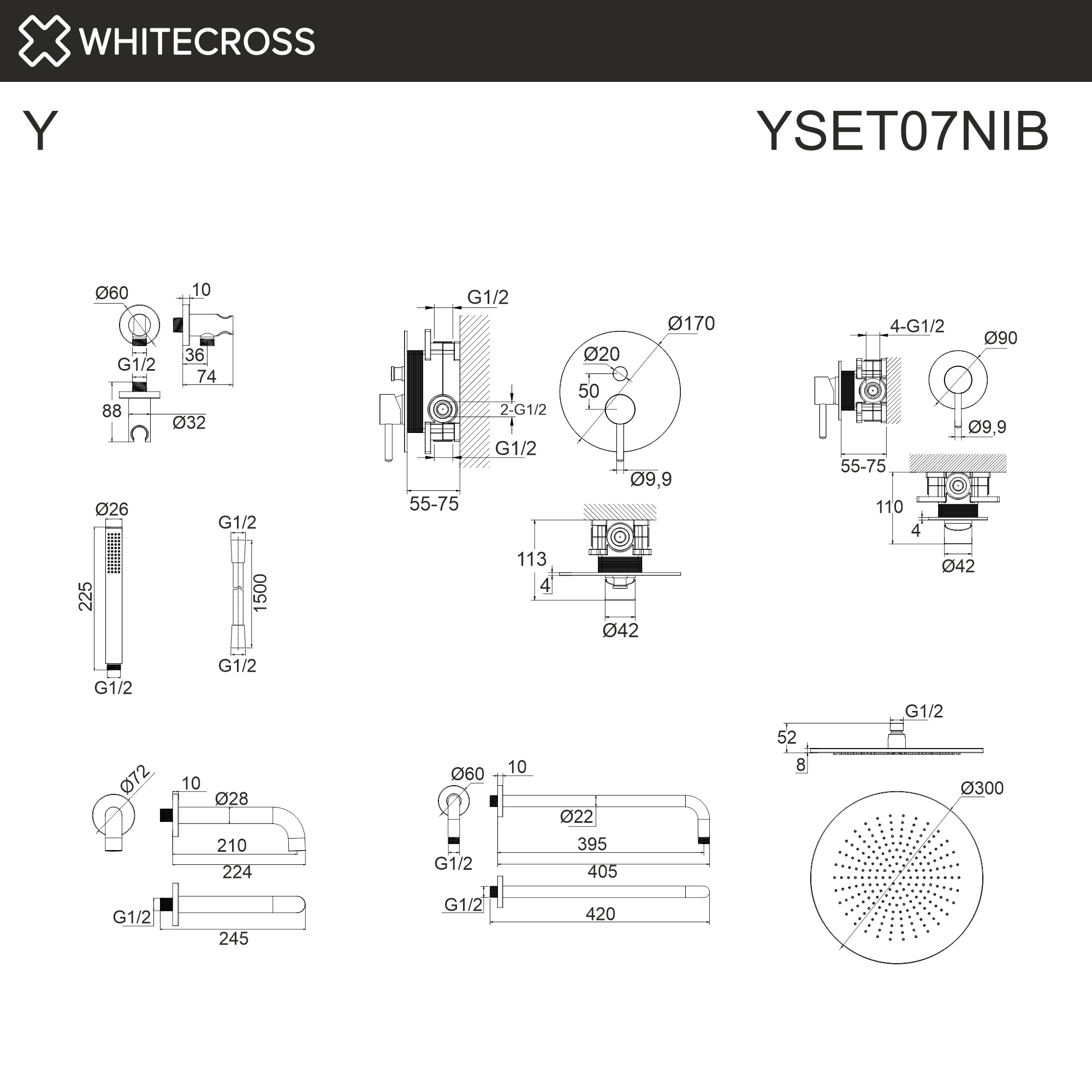 Душевая программа Система для ванны скрытого монтажа YSET07NIB (брашированный никель) 