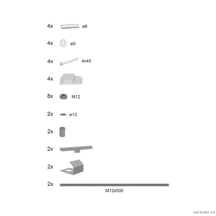 Комплектующие Крепление передней панели, универсальное (для прямоугольных ванн) 