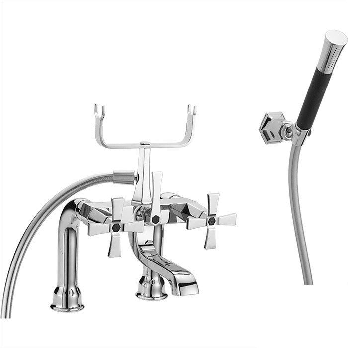 Смесители  Cherie Смеситель на борт ванны двухвентильный, с душевым комплектом, цвет хром/черный 