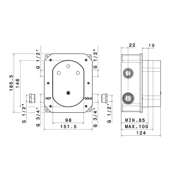 Смесители Универсальная внутренняя часть для термостатического кнопочного смесителя на два потока для душа 