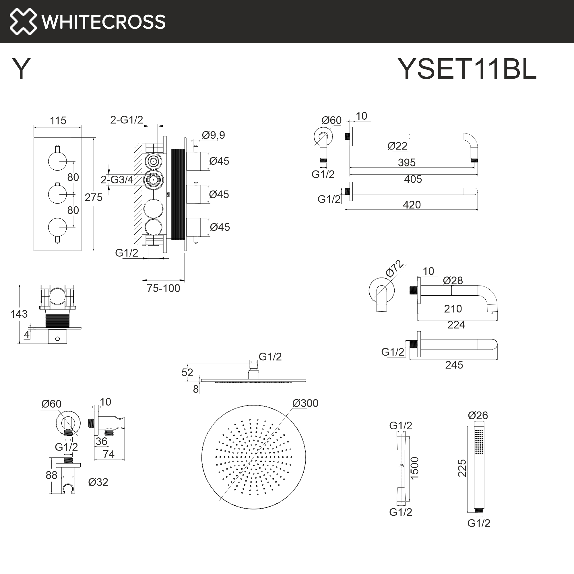 Душевая программа Термостатическая система для ванны скрытого монтажа YSET11BL (черный мат) 