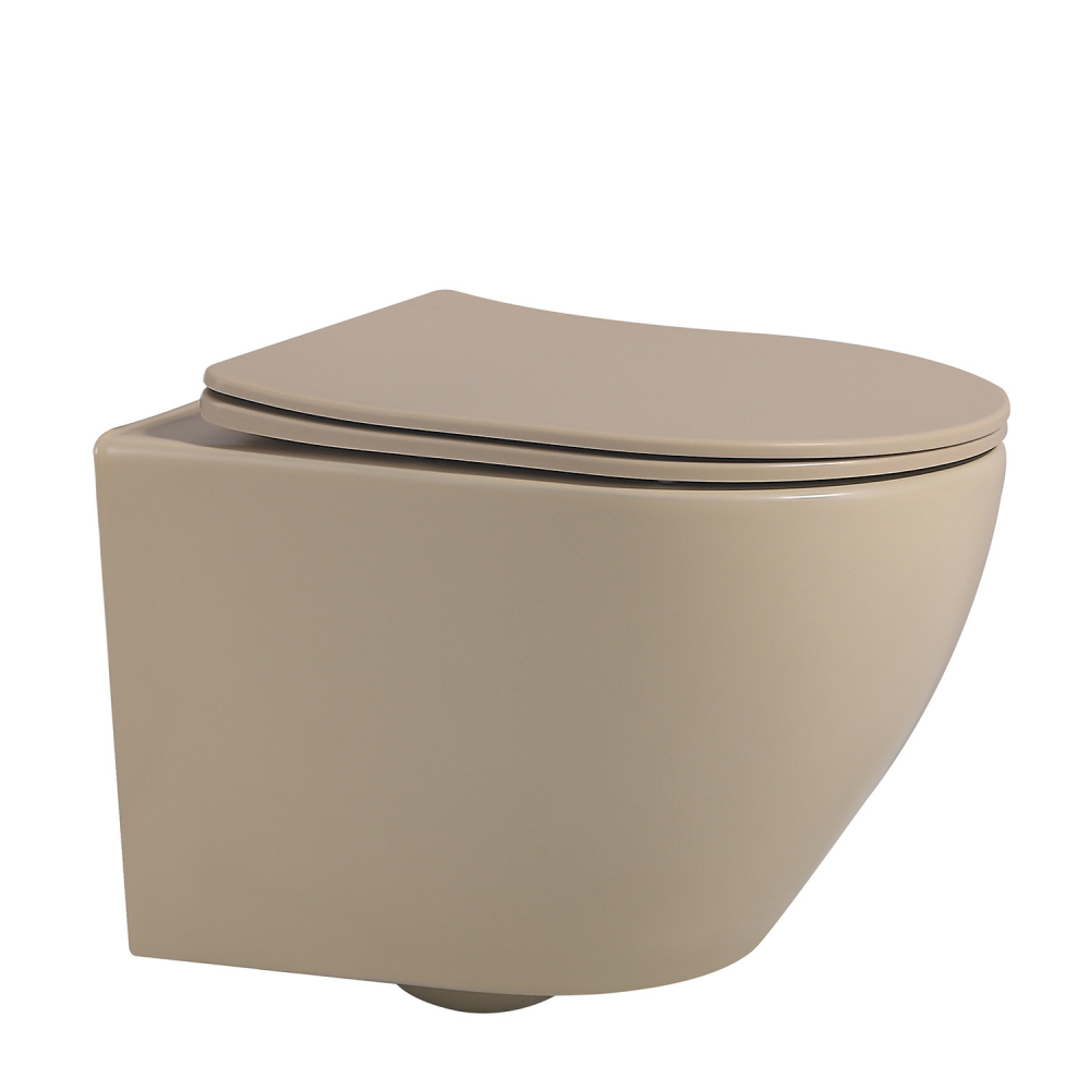 Унитазы Унитаз подвесной бежевый матовый, безободковый 