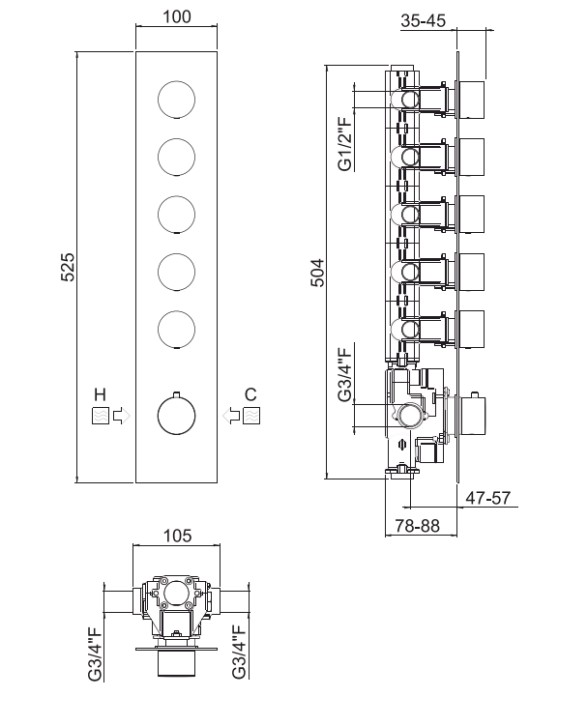 Смесители Встраиваемая часть для термостатического смесителя на 5 выходов 