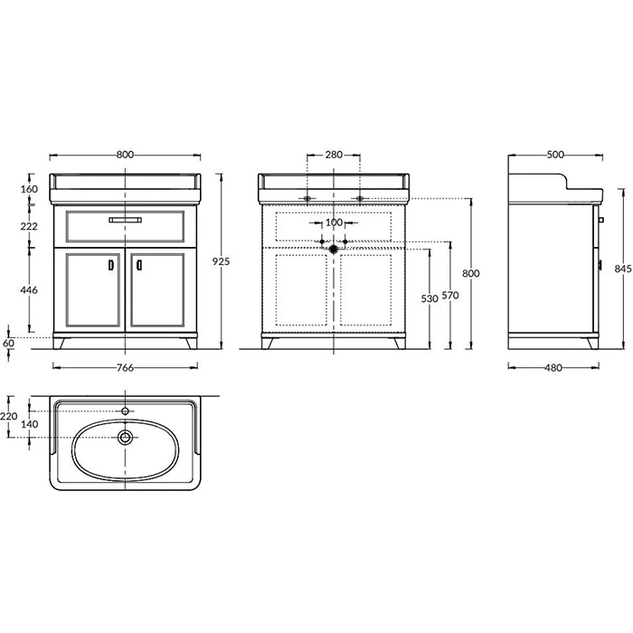 Мебель для ванной Тумба напольная с ящиком и дверцами 80, белая глянцевая 