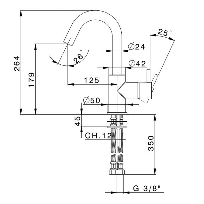 Смесители Смеситель однорычажный для раковины 1 отверстие без донного клапана, цвет хром 