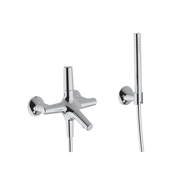 Смесители Смеситель для ванны с душевым комплектом (шланг, ручной душ 1 режим, дерджатель), цвет хром 
