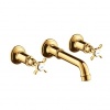 Смесители Смеситель для раковины, настенный, на 3 отверстия, излив 165-225 мм, с незапираемым сливным набором, цвет полированное золото