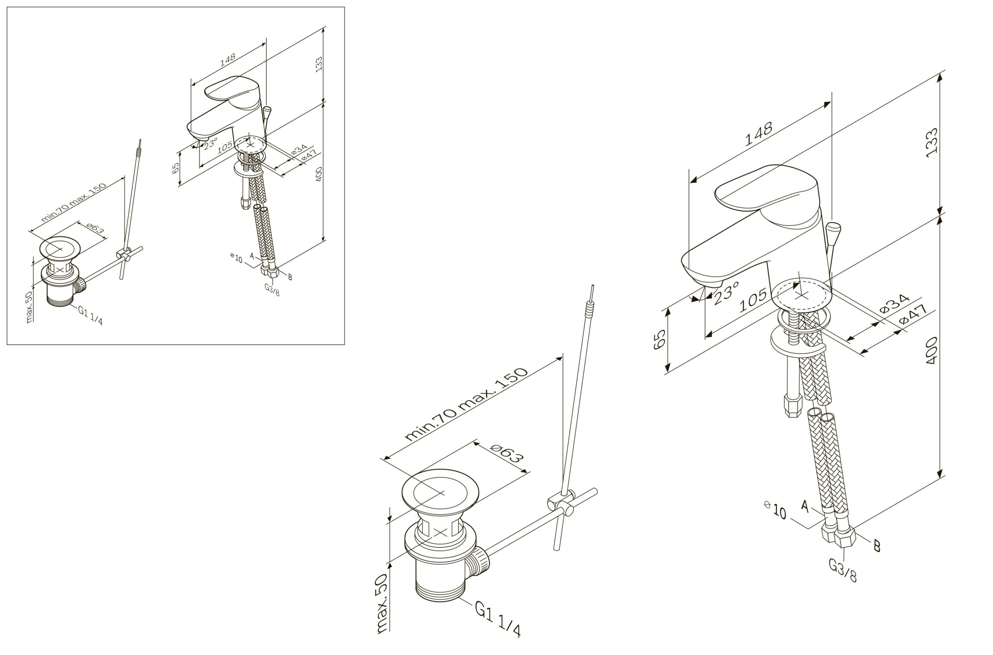 Смесители Смеситель для умывальника с донным клапаном, излив 105 мм, хром 