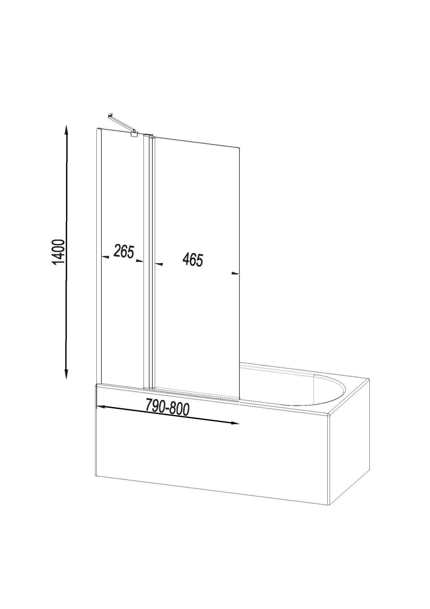 Душевые кабины и ограждения Шторка на борт ванны 80х140, поворотная с неподвижным элементом, хром 