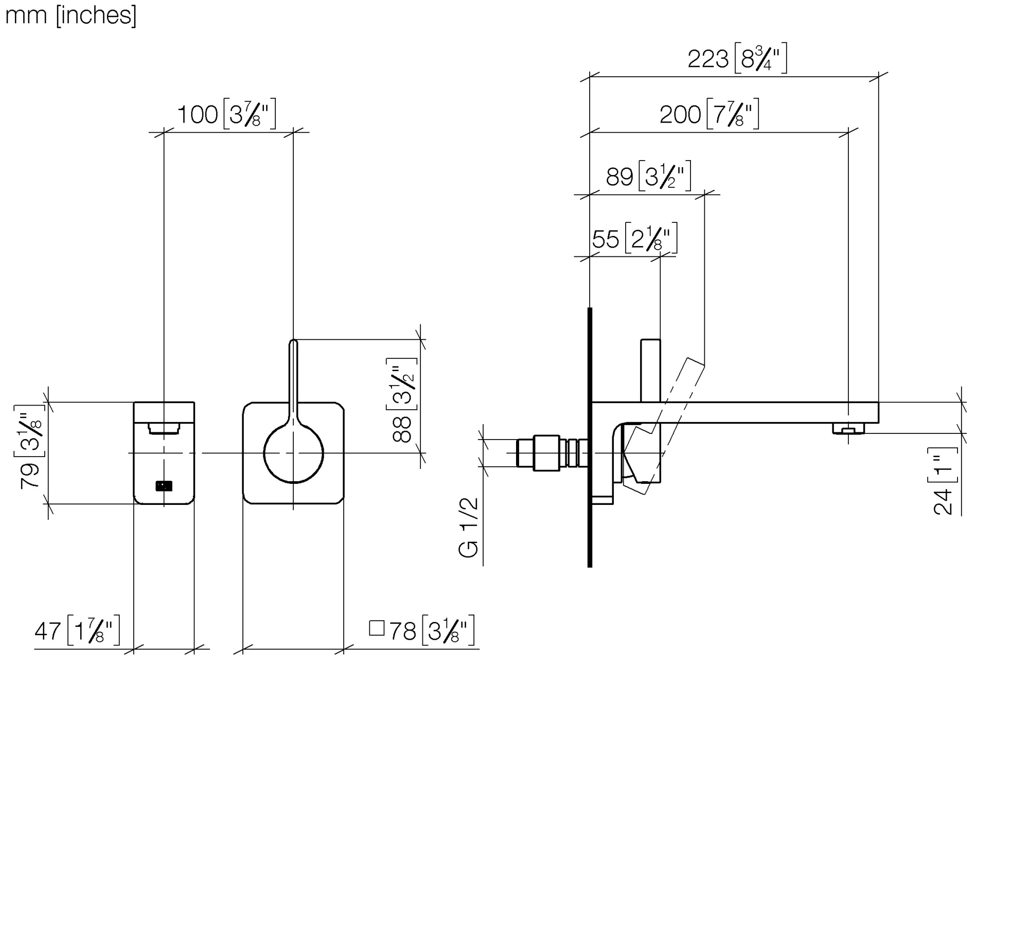 Смесители Смеситель для раковины однорычажный из стены, вылет 200 мм, без сливного гарнитура, хром 