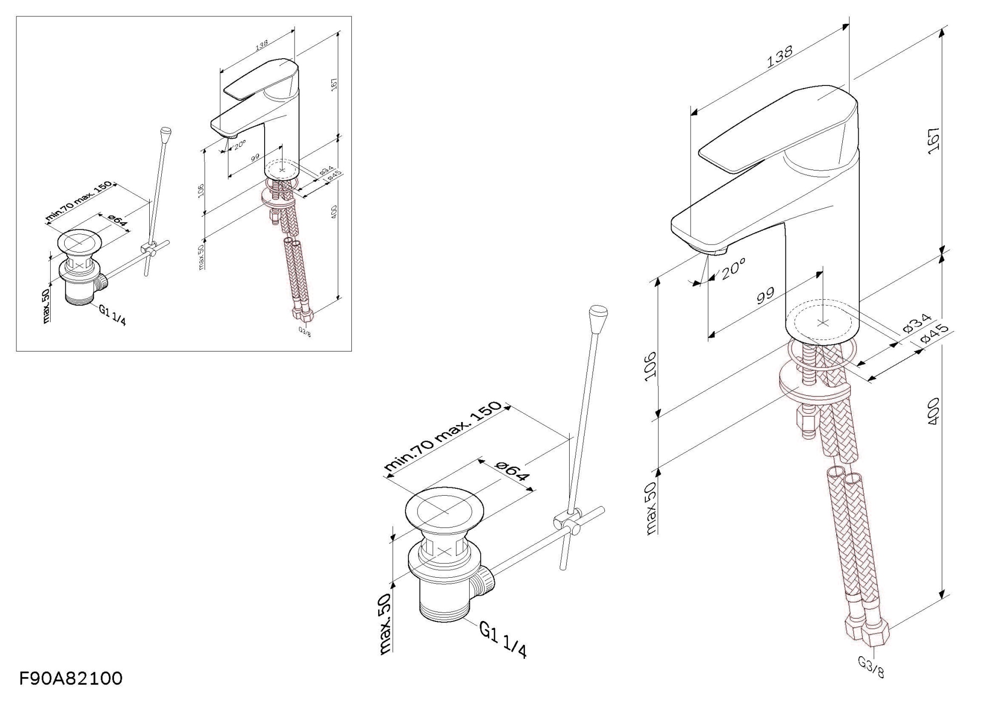 Смесители Смеситель для умывальника излив 99 мм , хром 