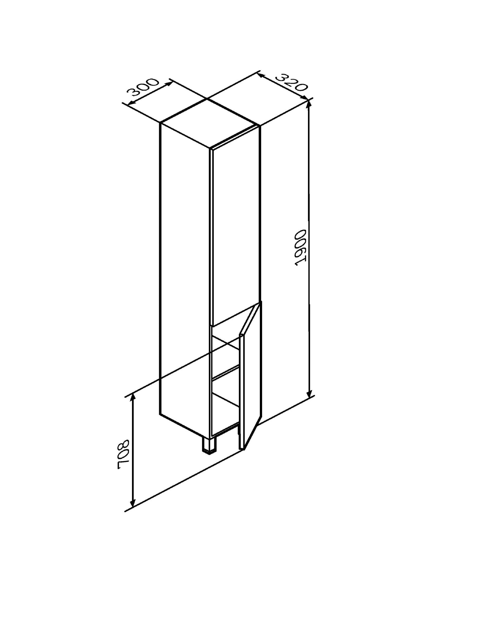 Мебель для ванной Шкаф-колонна, напольный, правый, 30 см, двери, push-to-open, графит матовый 