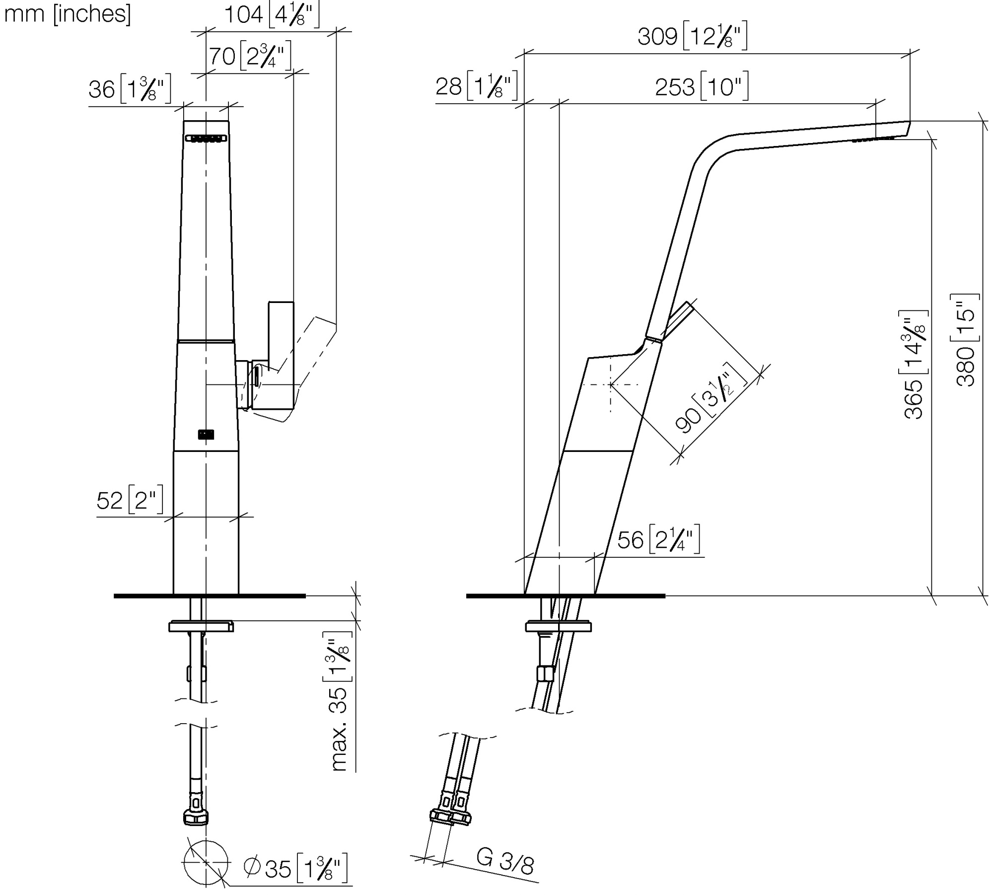 Смесители Смеситель для раковины однорычажный высокий, без сливного гарнитура, хром