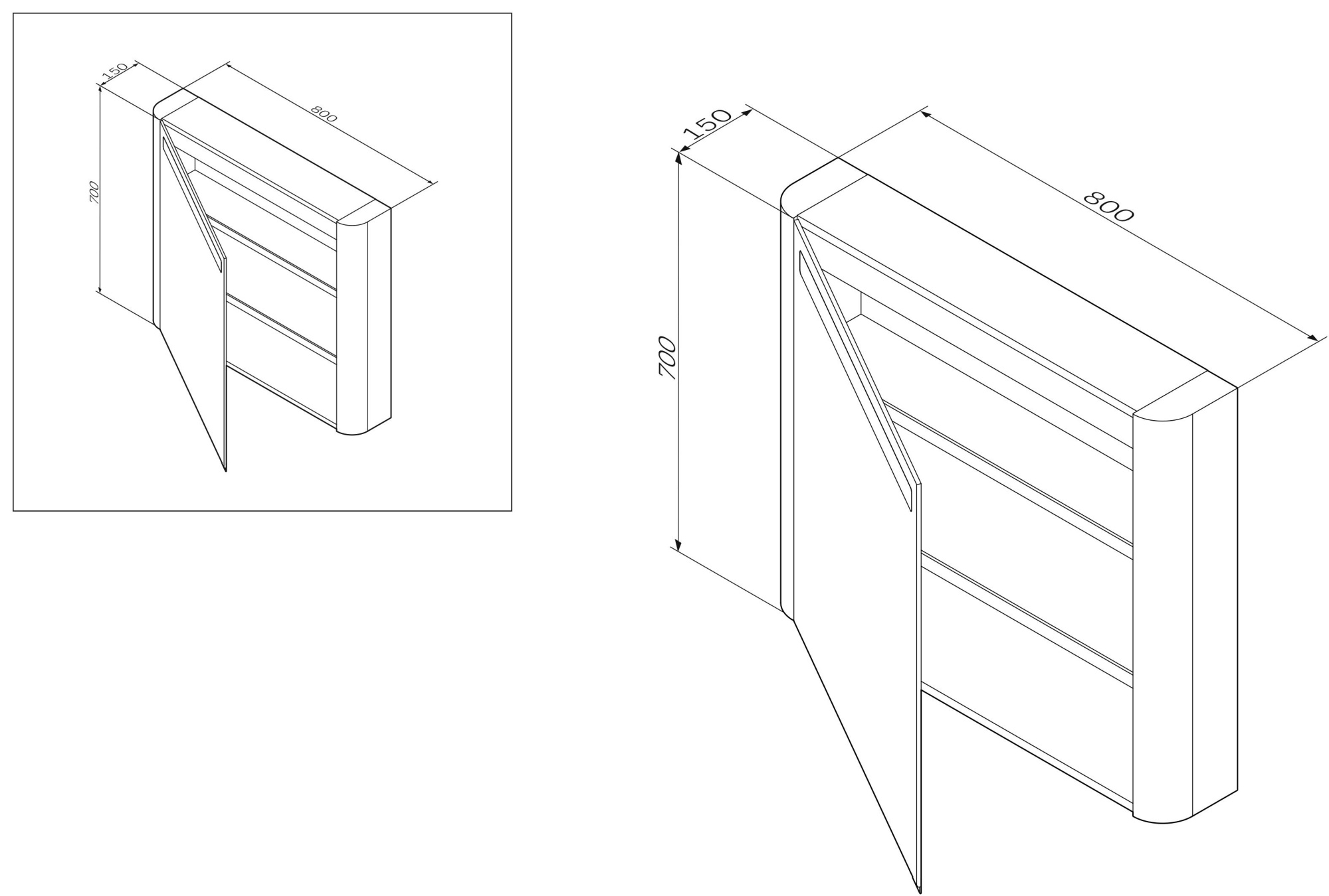 Мебель для ванной Зеркало, зеркальный шкаф, левый, 80 см, с подсветкой, светло-голубой, глянц. 
