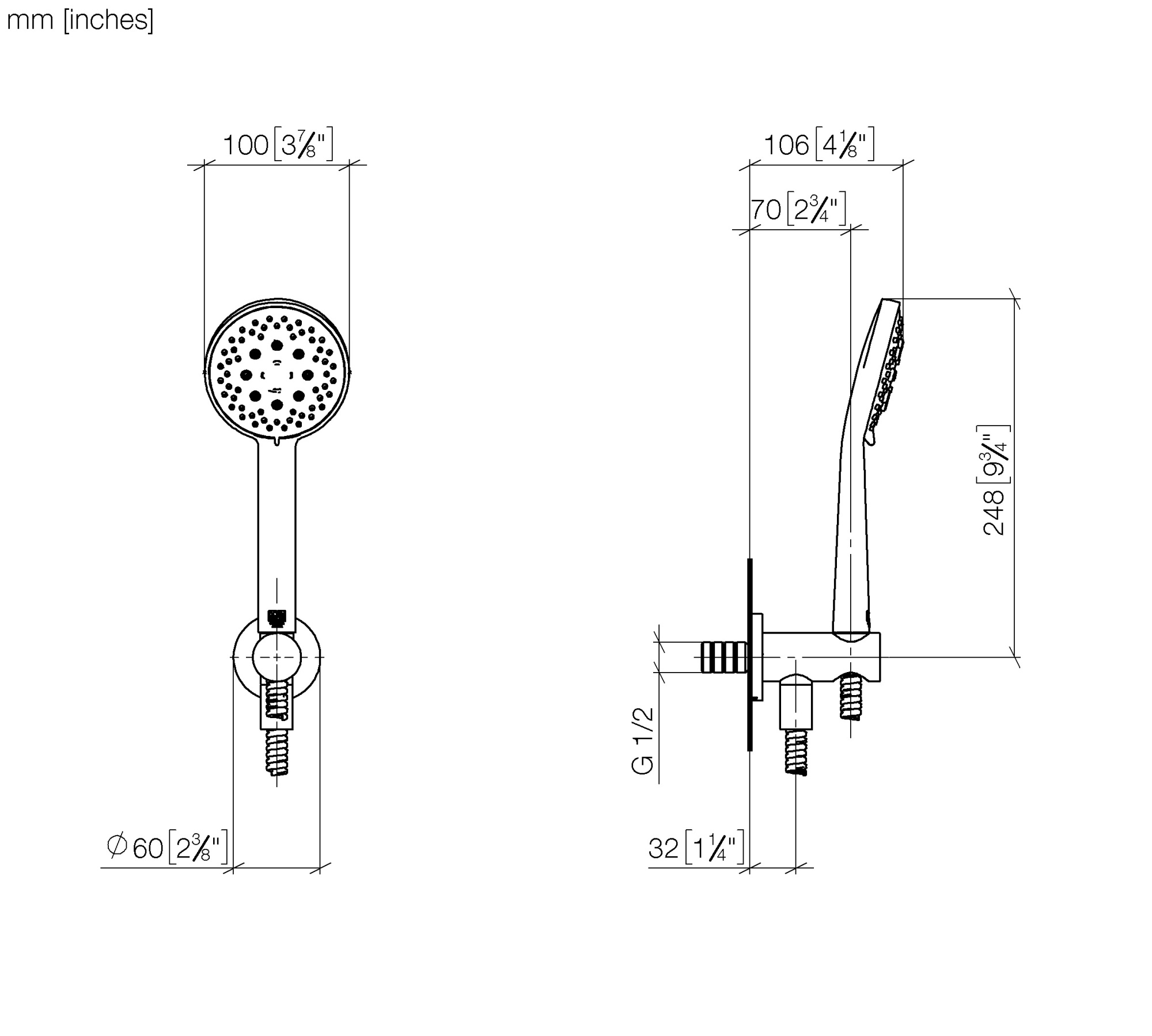 Душевая программа Душевой гарнитур, ручной душ, держатель ручного душа с шланговым подсоединением, шланг 1250 мм, хром 