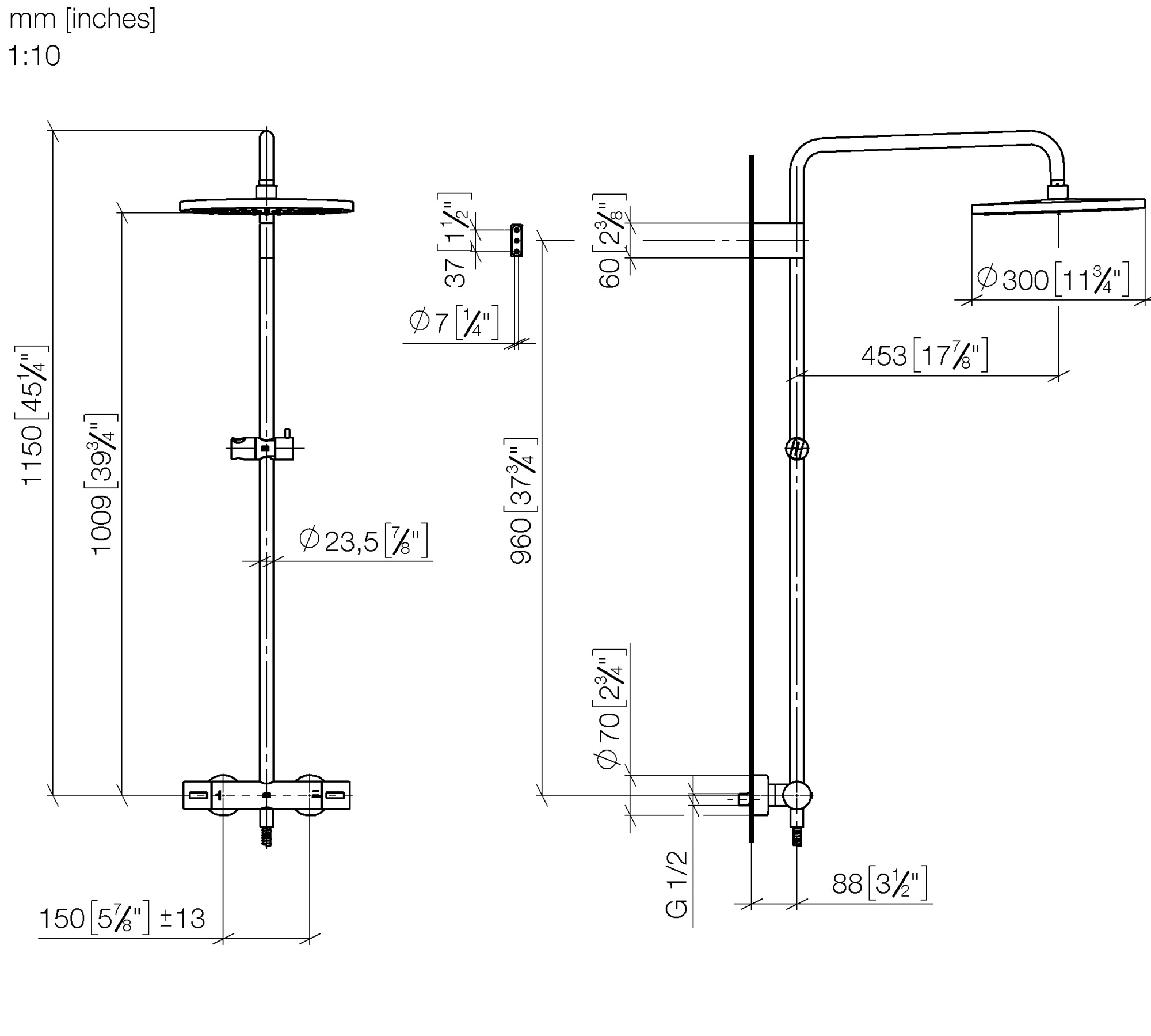Душевая программа Душевая система внешняя с термостатическим смесителем, верхний душ 300 мм, хром 