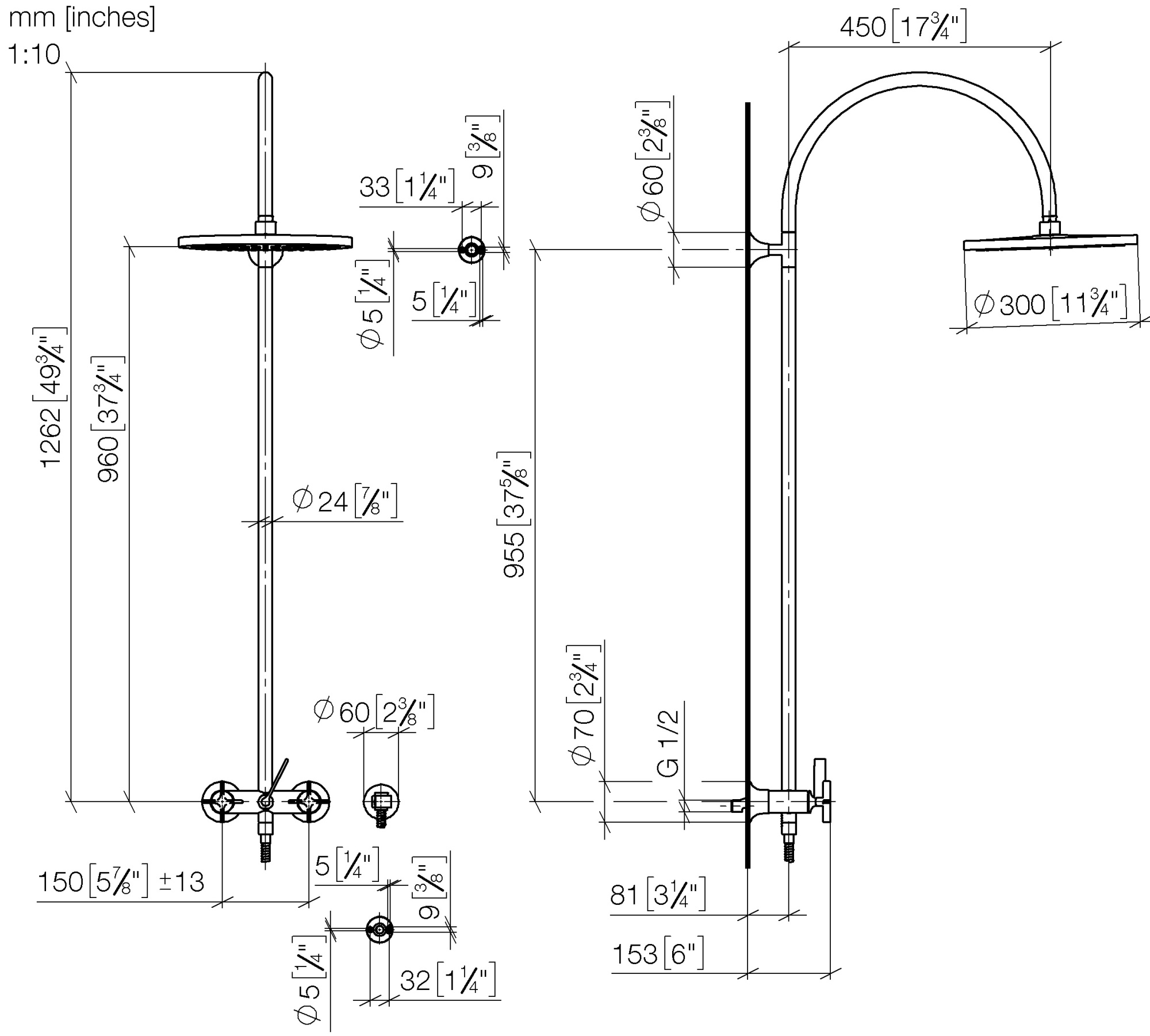 Душевая программа Душевая система внешняя, смеситель с переключателем на ручной душ, верхний душ 300 мм, хром 