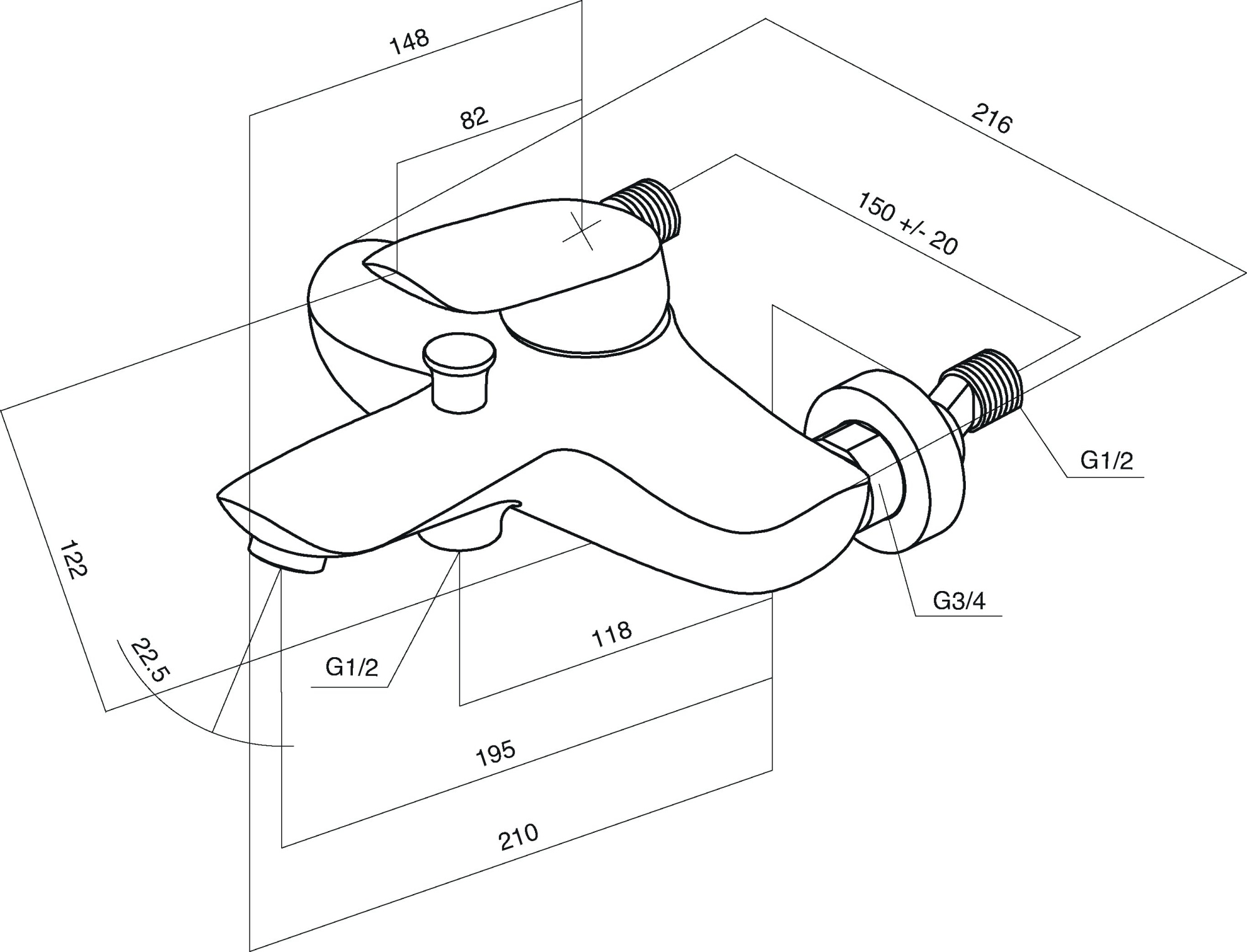 Смесители Смеситель для ванны/душа, излив 195 мм, хром