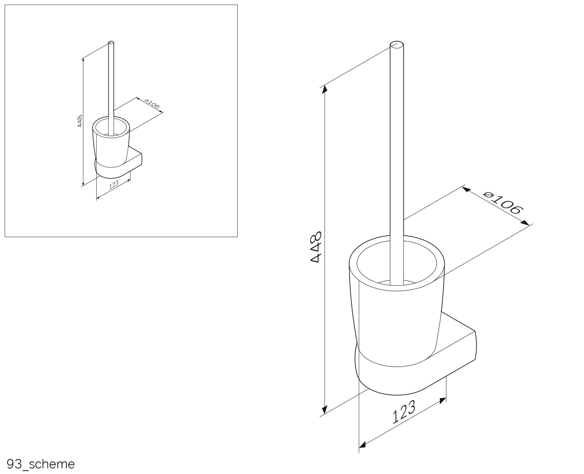 Аксессуары для ванной Стойка с туалетной щеткой, подвесная, хром 