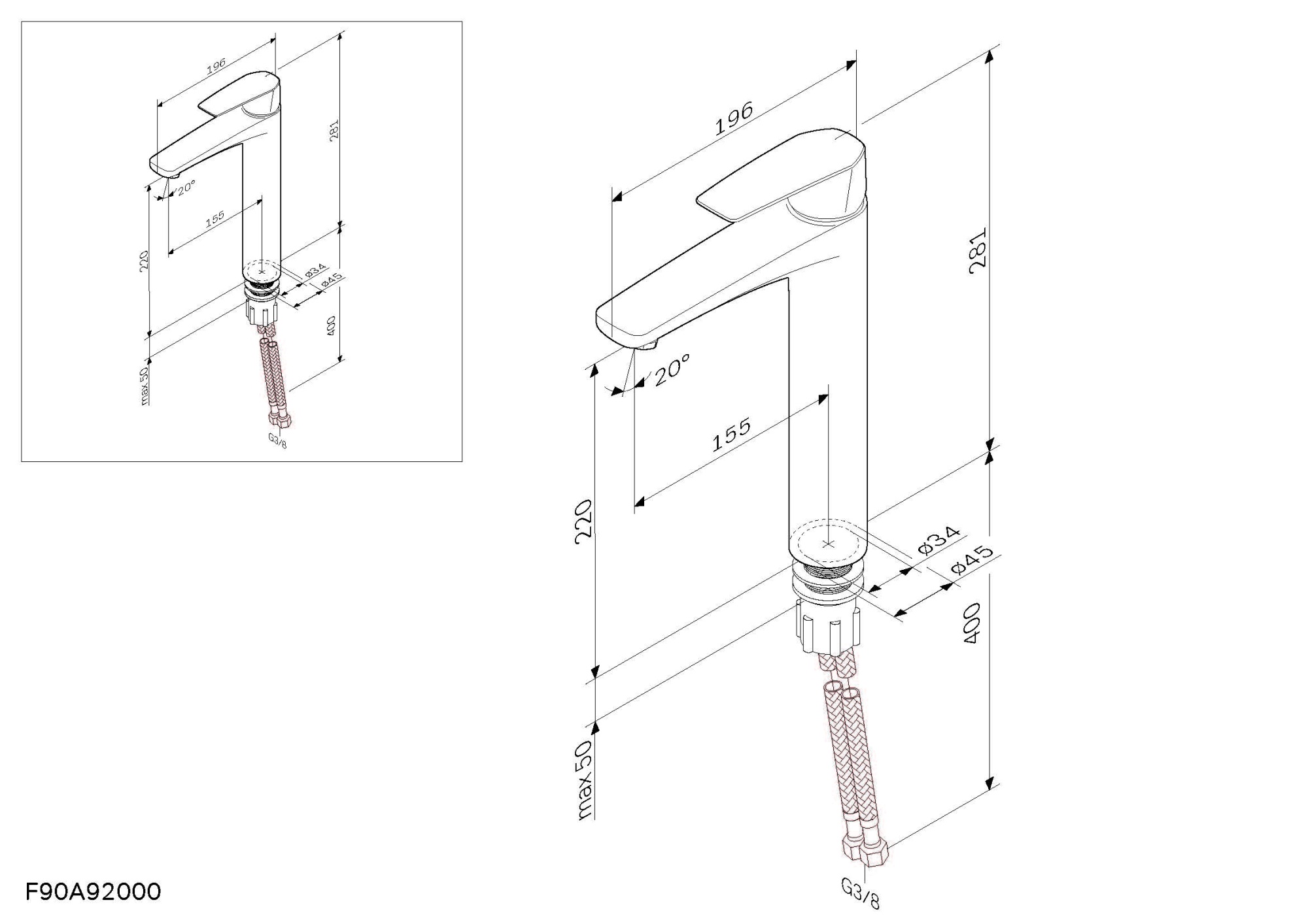 Смесители Смеситель для умывальника высокий, хром
