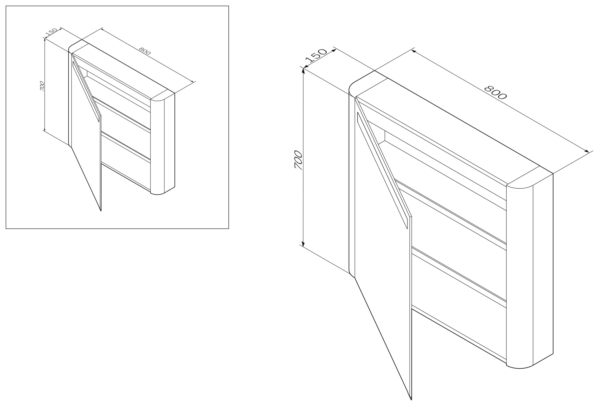 Мебель для ванной Зеркало, зеркальный шкаф, левый, 80 см, с подсветкой, табачный дуб, текстур 
