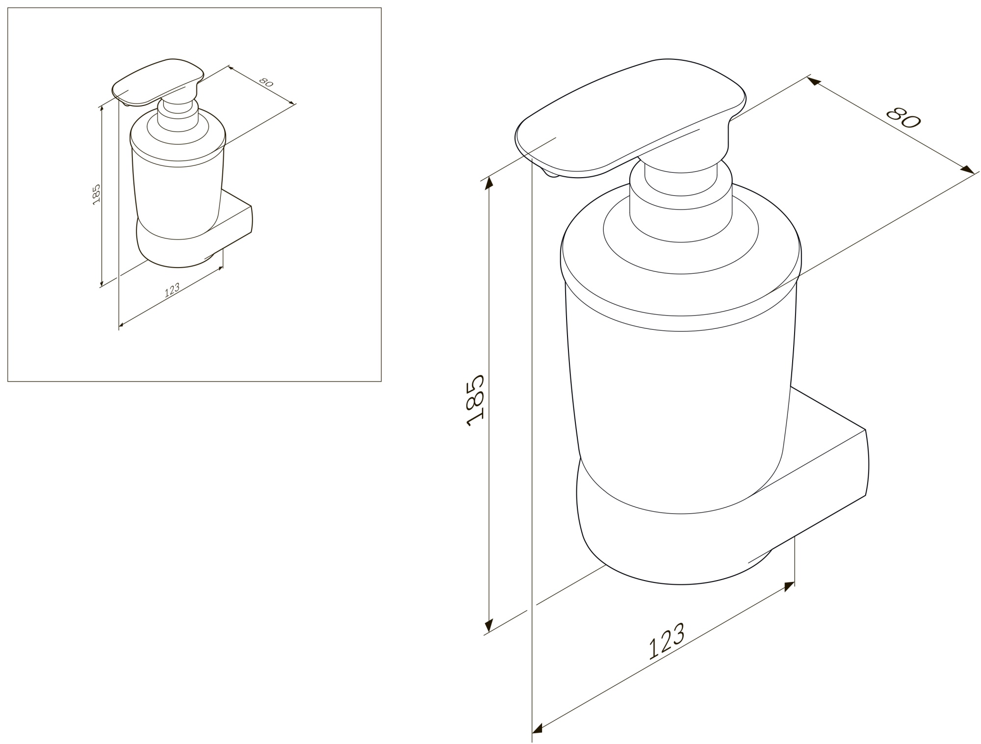 Аксессуары для ванной Стеклянный диспенсер для жидкого мыла с настенным держателем, хром 