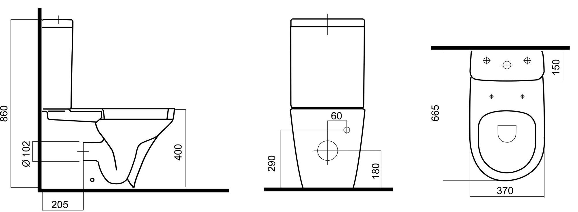 Унитазы Напольный унитаз-компакт, без сиденья, универсальный выпуск 