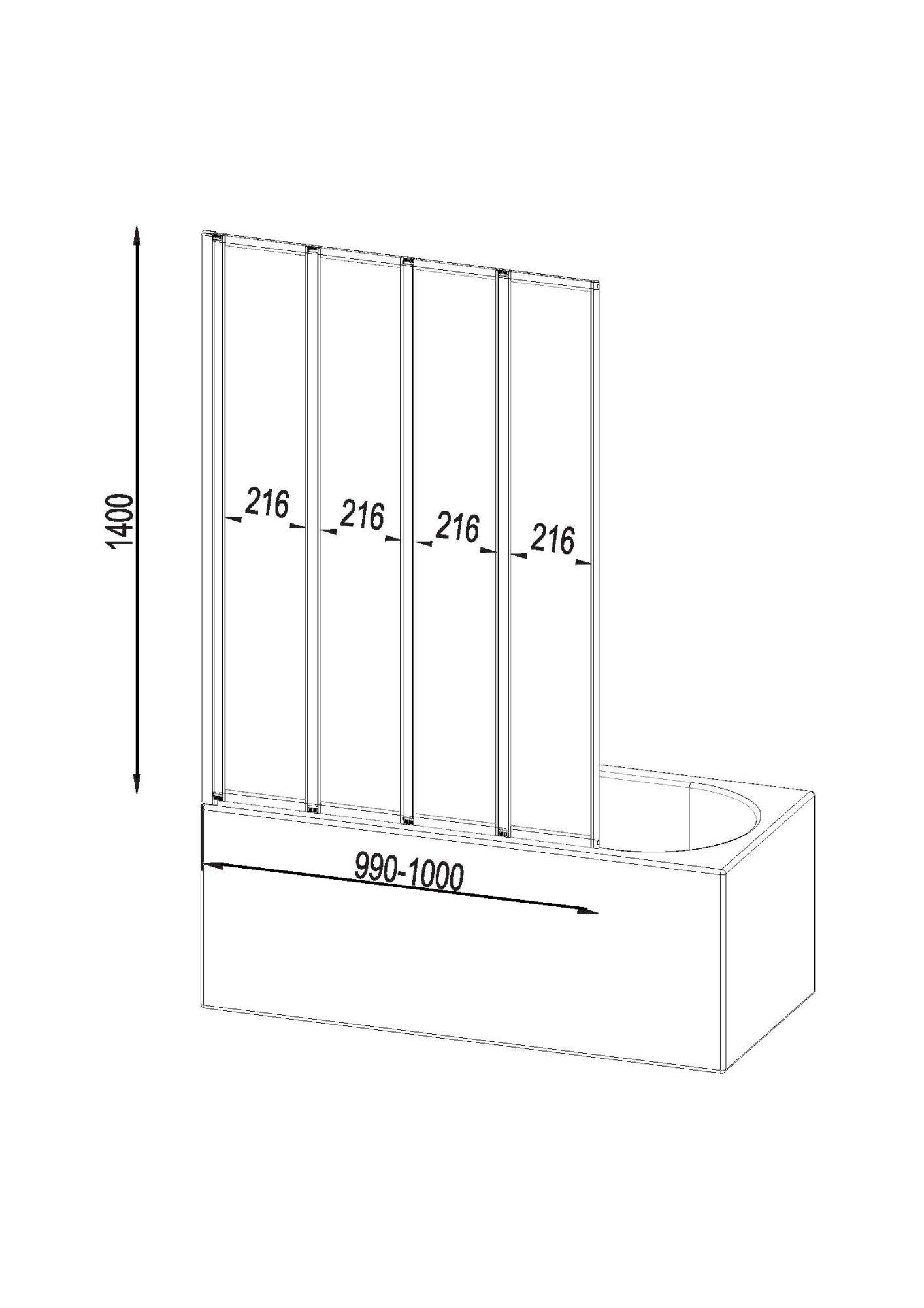 Душевые кабины и ограждения Шторка на борт ванны 100х140, поворотно-складная, хром, стекло прозрачное 