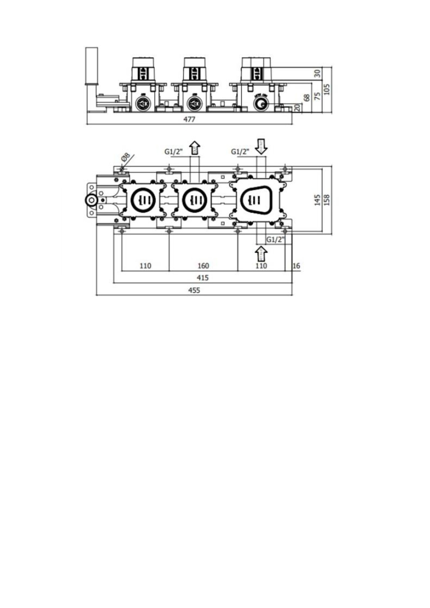 Смесители Система скрытого  монтажа для термостатического смесителя для душа 