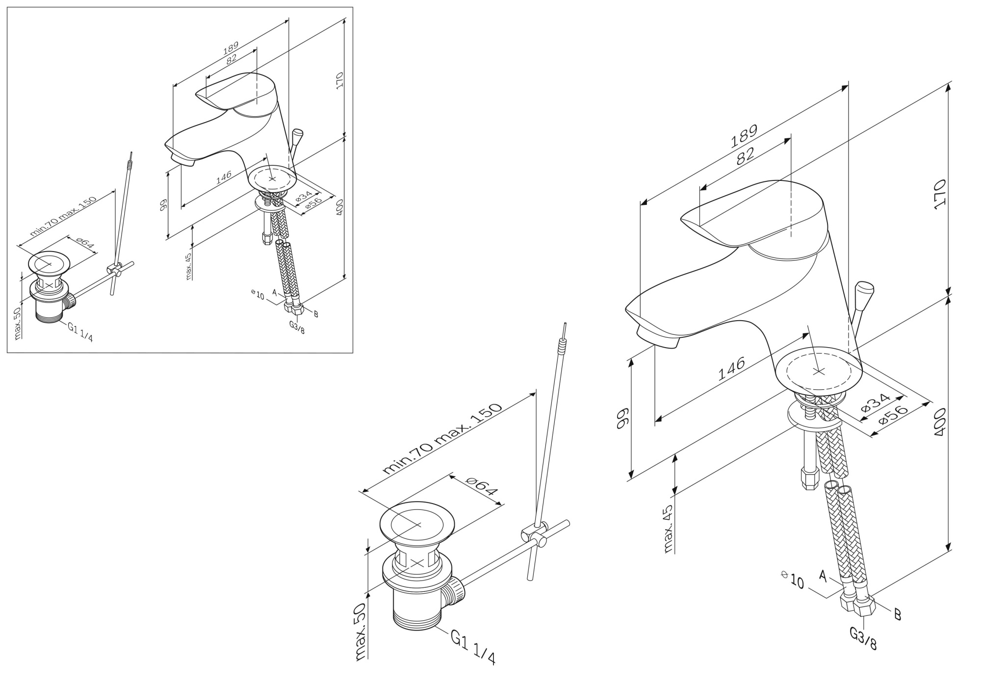 Смесители Смеситель для умывальника, излив 146 мм, хром 