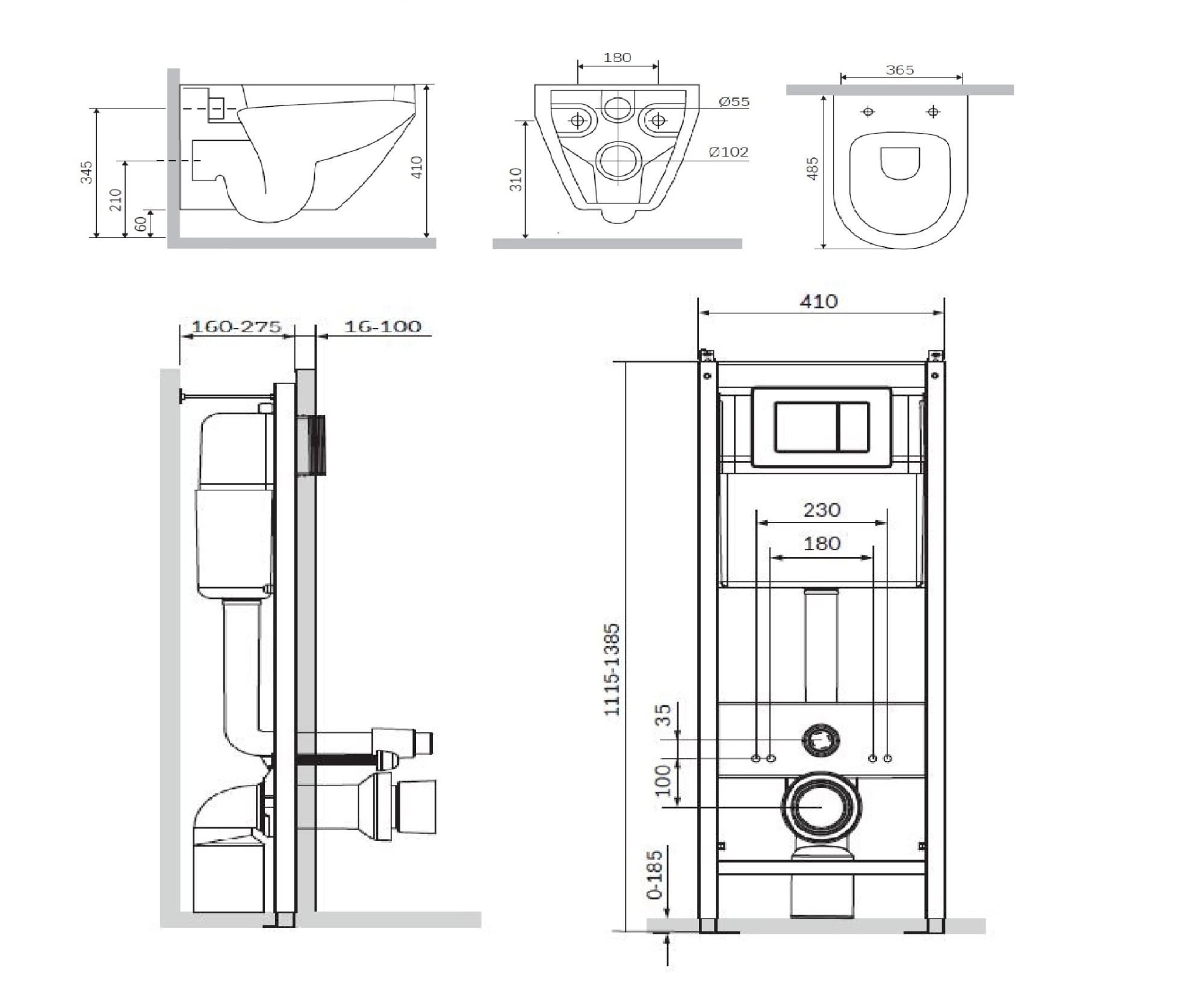 Унитазы Комплект инсталляция с клав глянцевый хром  с подвесным унитазом Spirit FlashClean с сидением микролифт 
