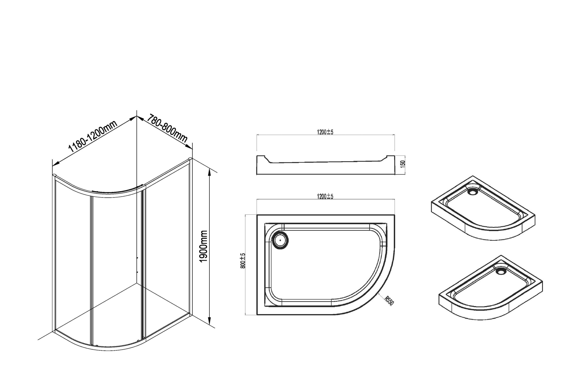 Душевые кабины и ограждения Стекла для душевого уголка, 120x80, с одной дверью 