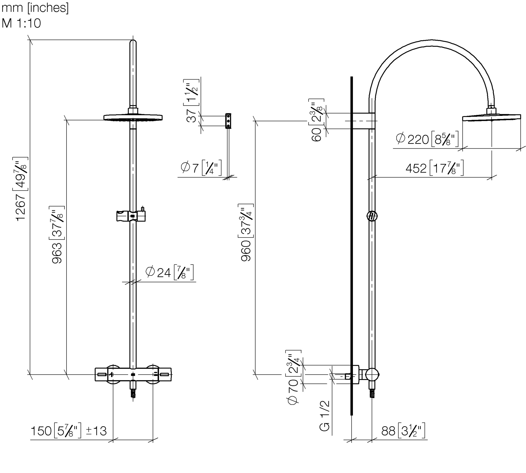 Душевая программа Душевая система внешняя с термостатическим смесителем, верхний душ 220 мм, хром 