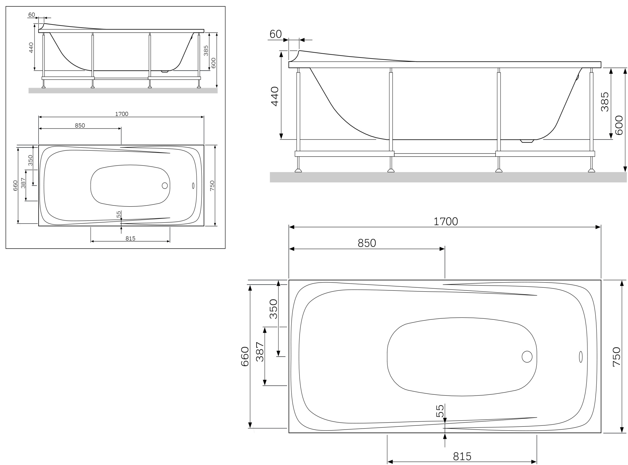 Комплектующие Каркас для ванны акриловой A0 170х75 см 