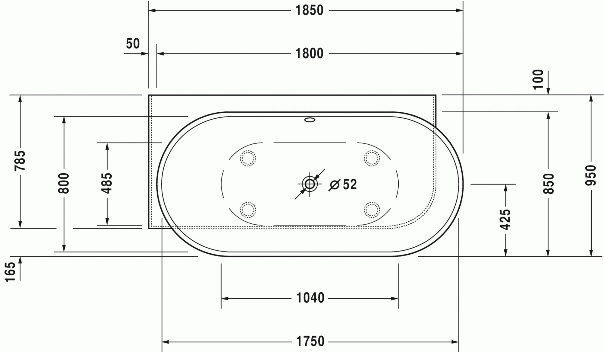 Ванны Ванна угловая 185х95 см, с углом слева 