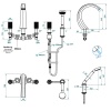 Смесители Смеситель на борт ванны, на 5 отверстий, двойной, с ручным душем, цвет Soft gold