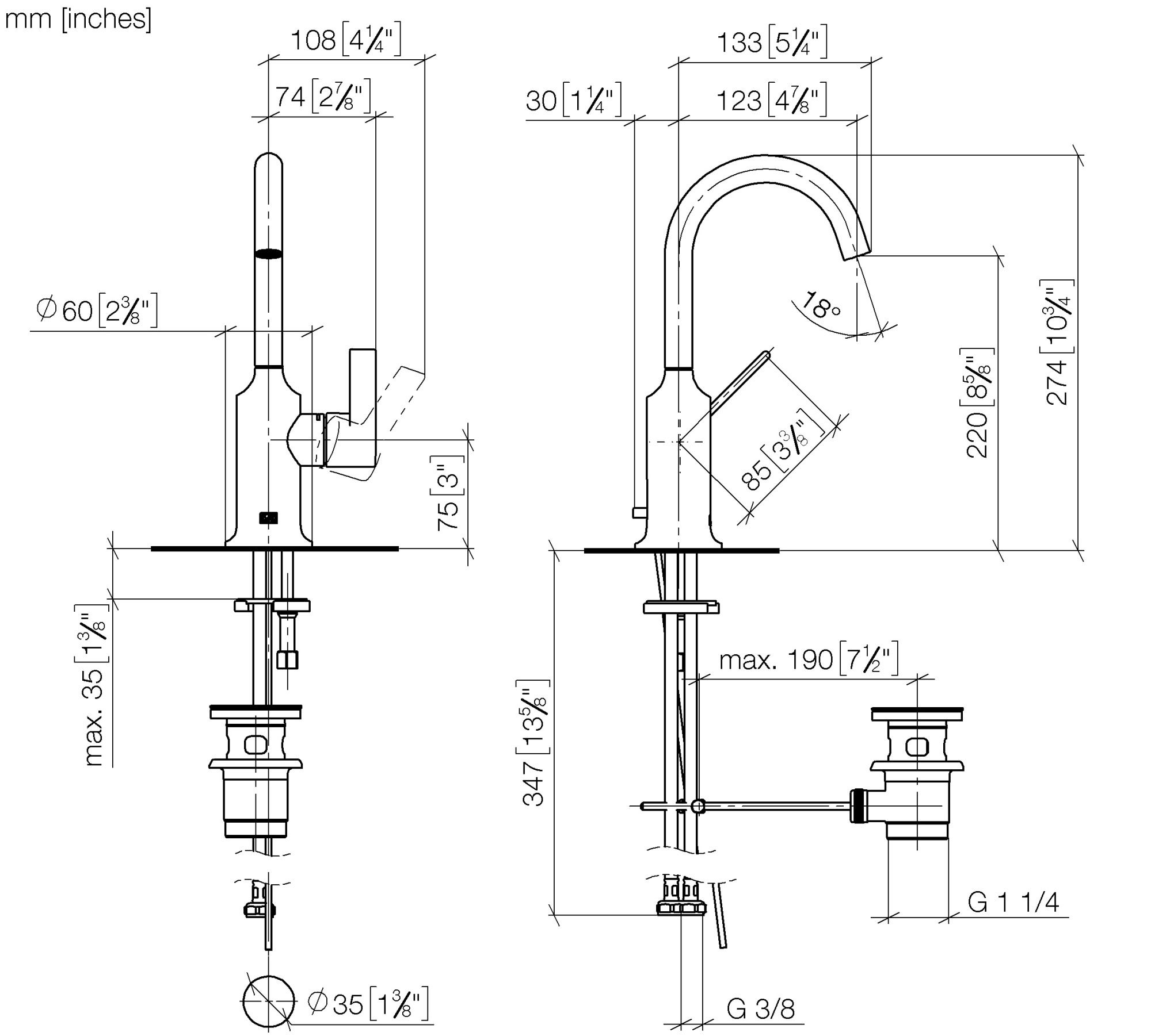 Смесители Смеситель для раковины однорычажный, вылет 123 мм, со сливным гарнитуром, хром 