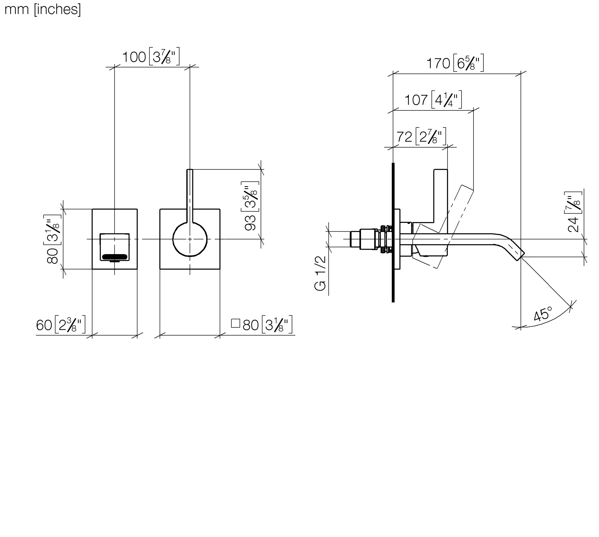 Смесители Смеситель для раковины однорычажный из стены, вылет 170 мм, без сливного гарнитура, хром 