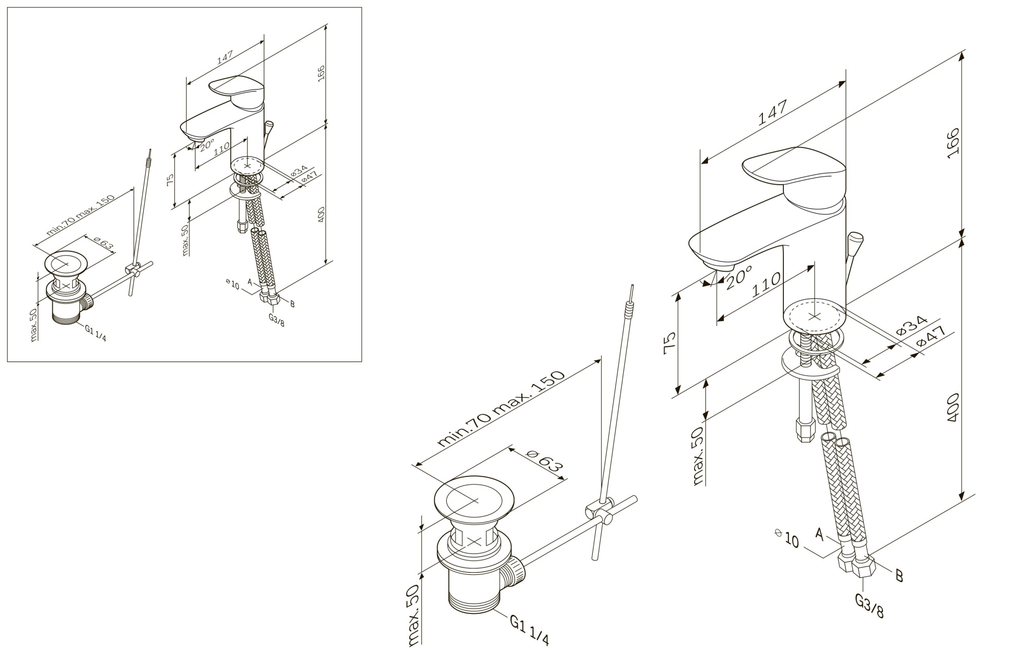 Смесители Смеситель для умывальника с донным клапаном, излив 110 мм, хром 