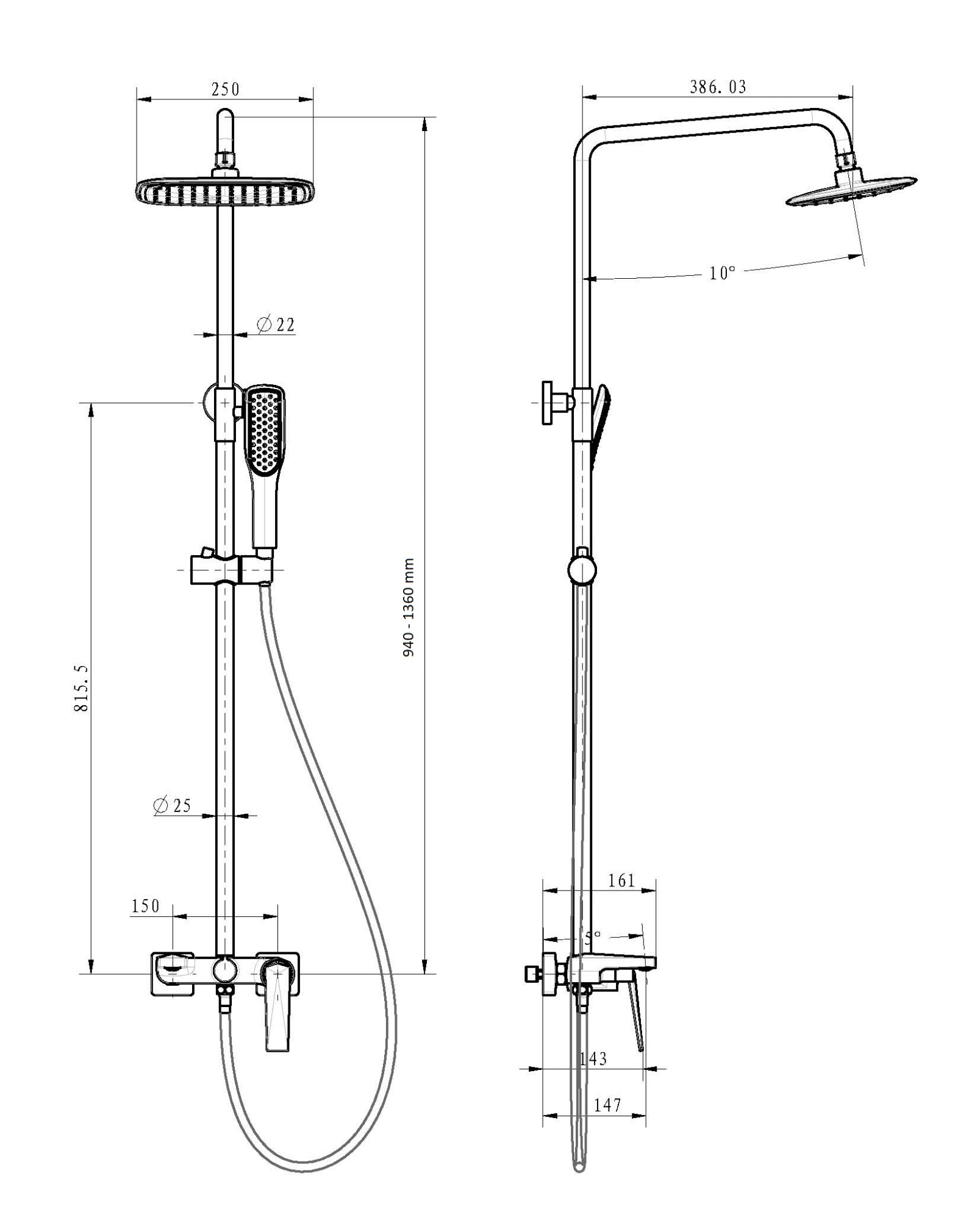 Душевая программа Стойка для душа со смесителем Shine Gun Metall 