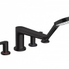 Смесители Смеситель на борт ванны, на 4 отв, с ручным душем, излив 196мм, цвет черный матовый