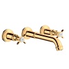 Смесители Смеситель для раковины, настенный, на 3 отверстия, излив 165-225 мм, с незапираемым сливным набором, цвет полированное золото