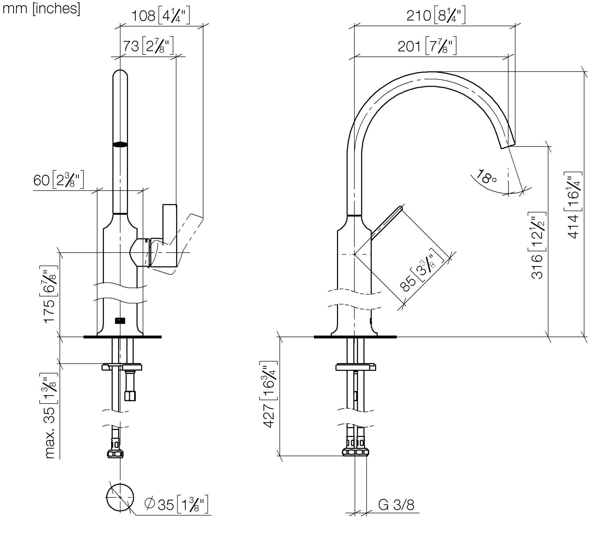 Смесители Смеситель для раковины на 1 отверстие высокий, без сливного гарнитура, хром