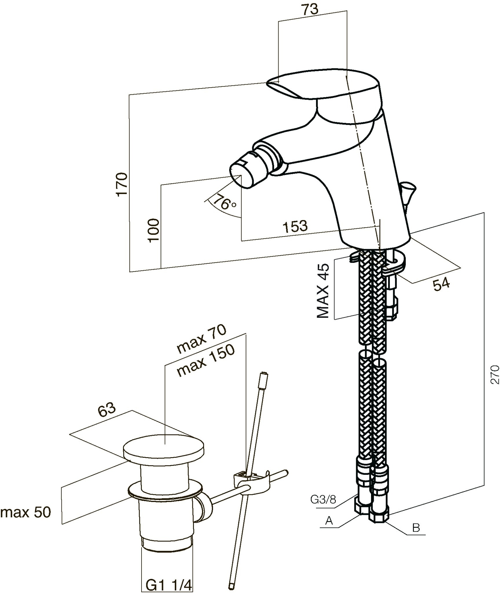 Смесители Смеситель для биде, излив 153 мм, хром